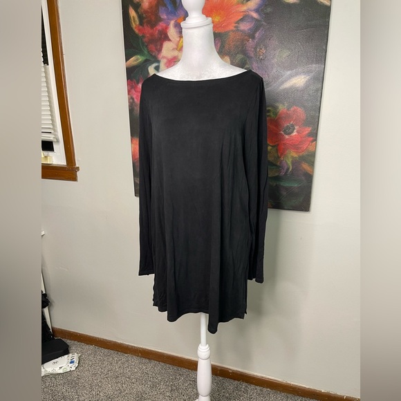 Eileen Fisher Black Tencel Lyocell Butter Soft Drapy Long Sleeves Tunic Blouse M - Picture 2 of 7